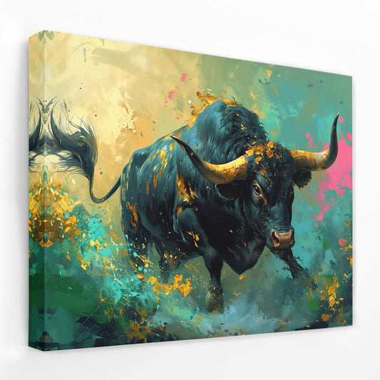 Bullish Charge - Animals Canvas Wall Art