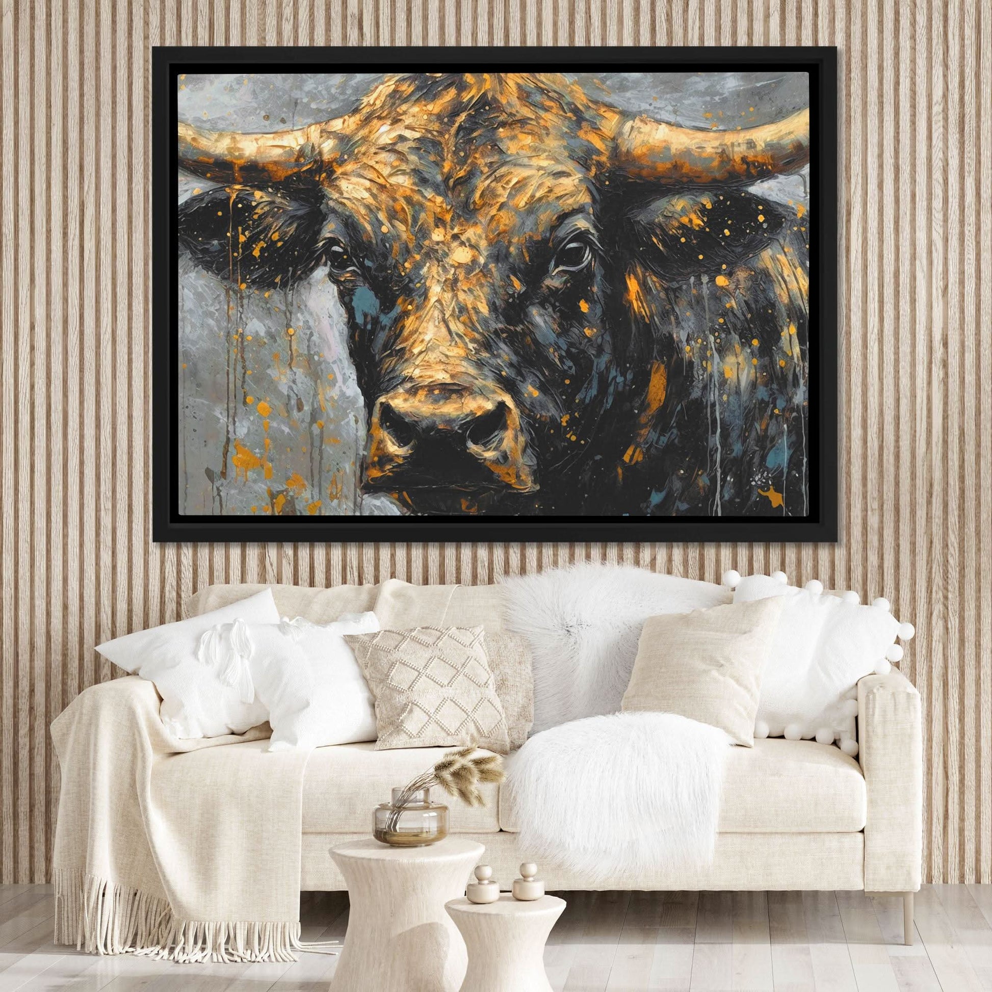 Bullish Dreamer - Black and Gold Bull Canvas Print