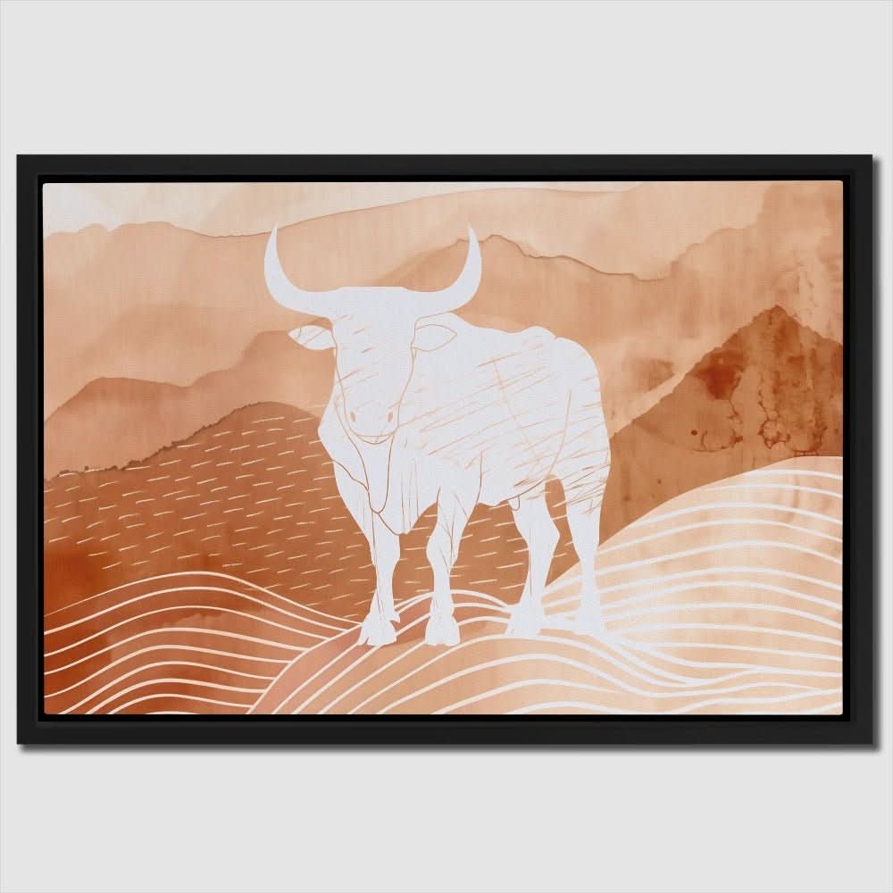 Bulls Mountain - Bull Wall Art in Black Frame