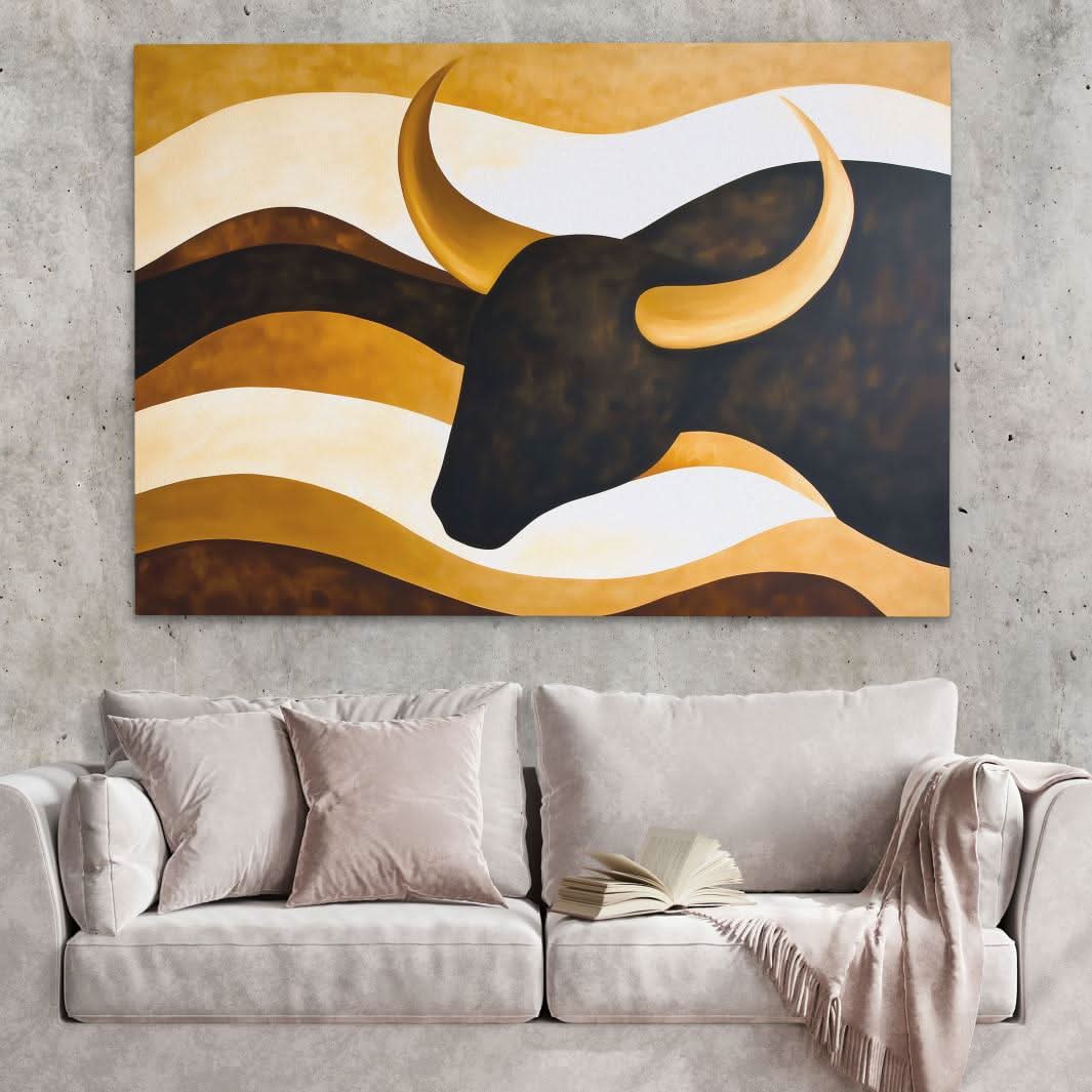Bull’s Silhouette - Beige Wall Art for Home Office