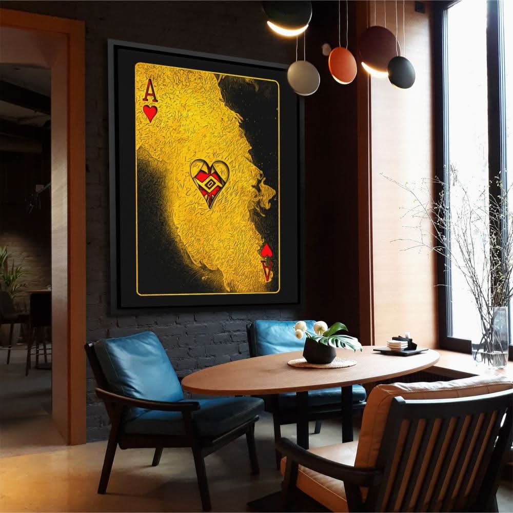 Burning Ace of Hearts - Ace Of Hearts Wall Art in Black Frame