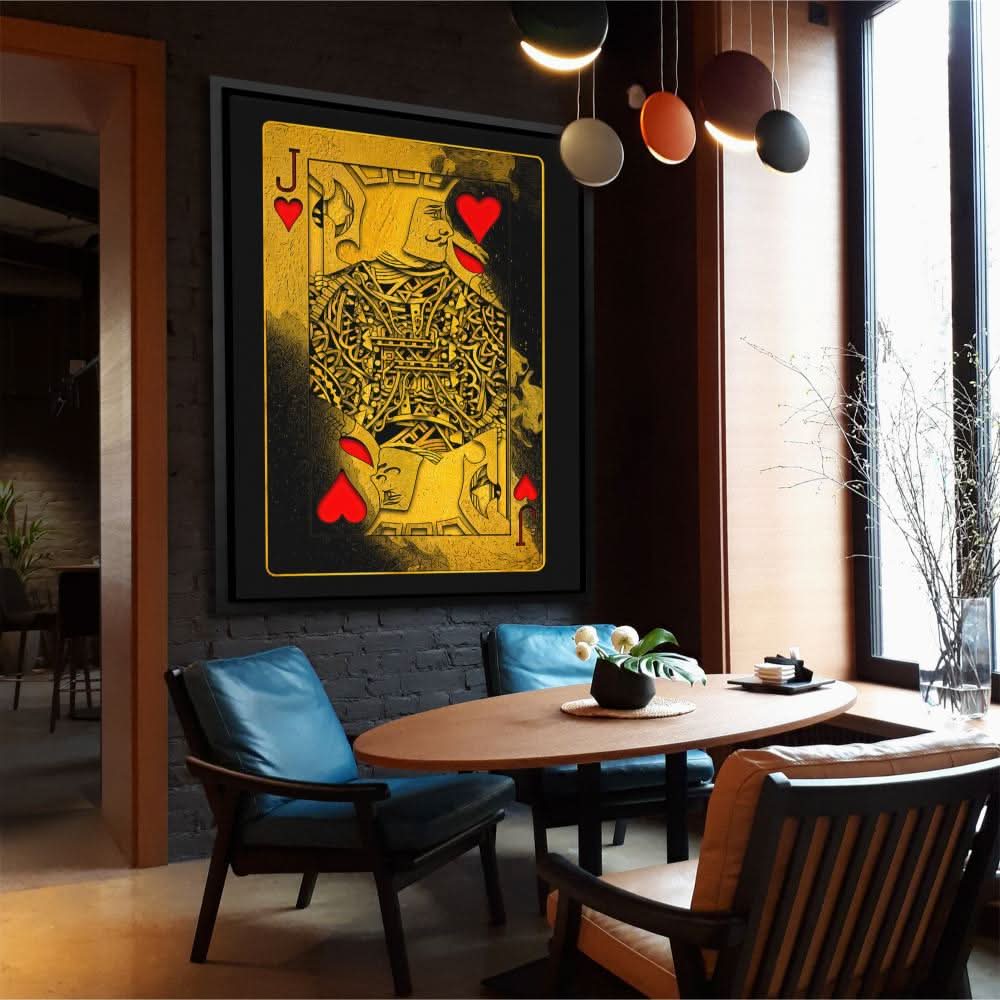 Burning Jack of Hearts - Black Poker Canvas Print