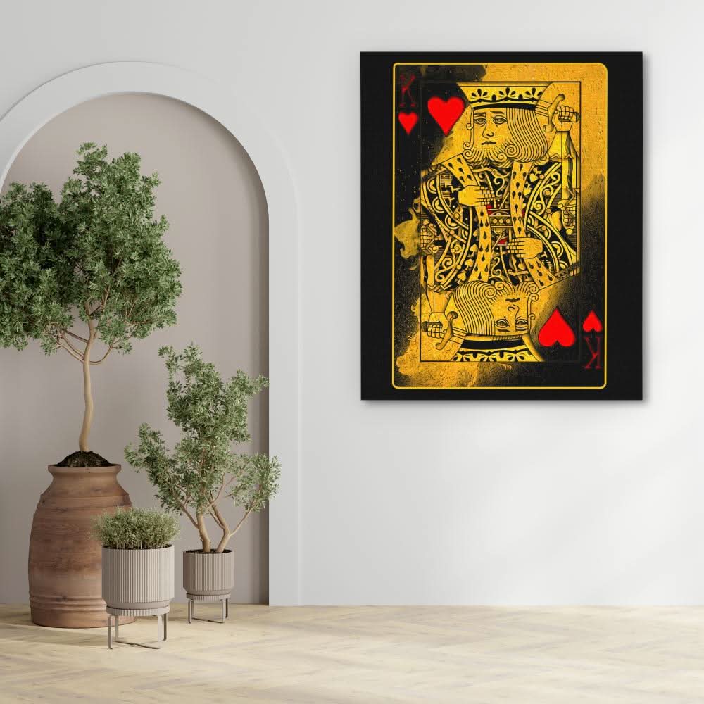 Burning King of Hearts - King Of Hearts Wall Art in Black Frame