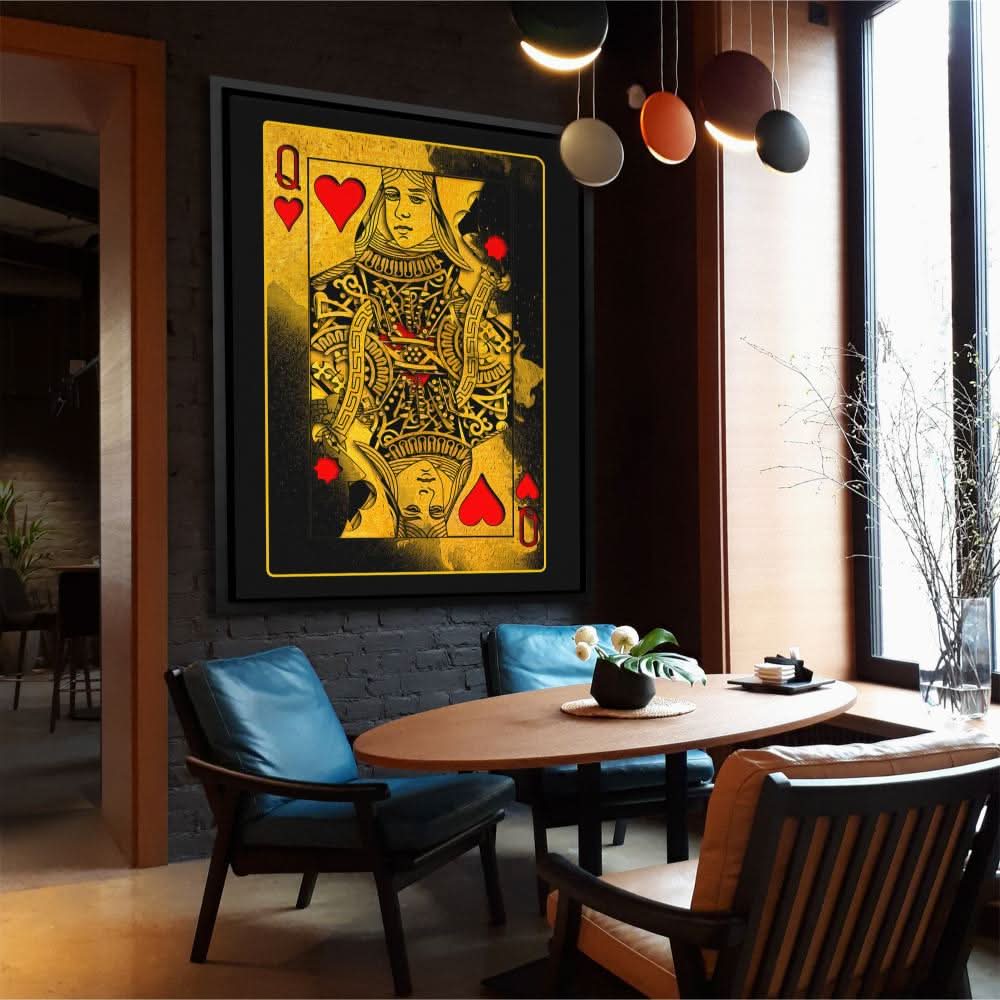 Burning Queen of Hearts - Black Poker Canvas Print