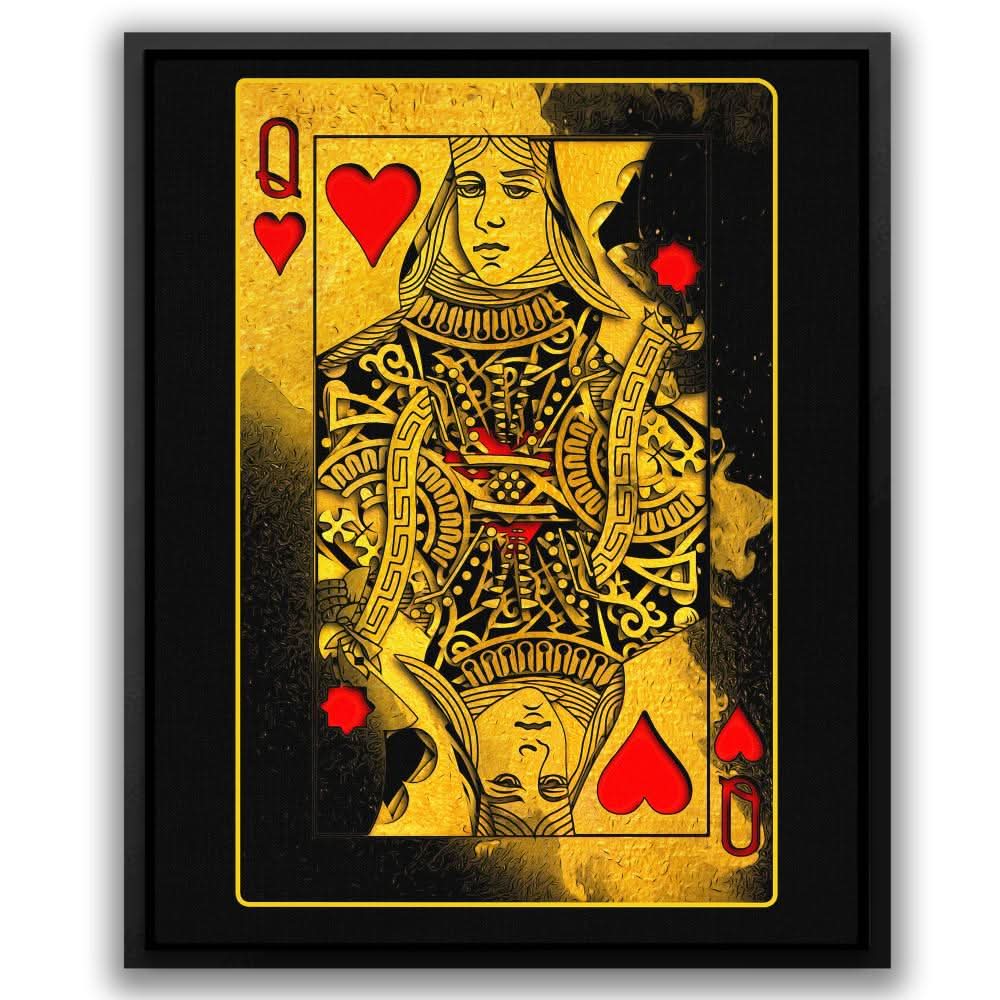 Burning Queen of Hearts - Black Canvas Wall Art