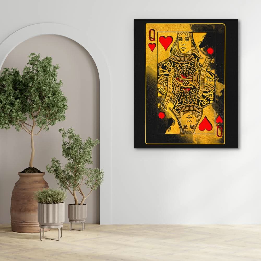 Burning Queen of Hearts - Poker Wall Art in Black Frame
