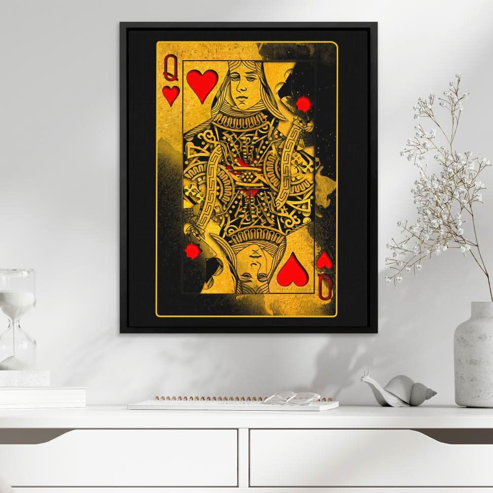 Burning Queen of Hearts - Wall Art in Black Frame