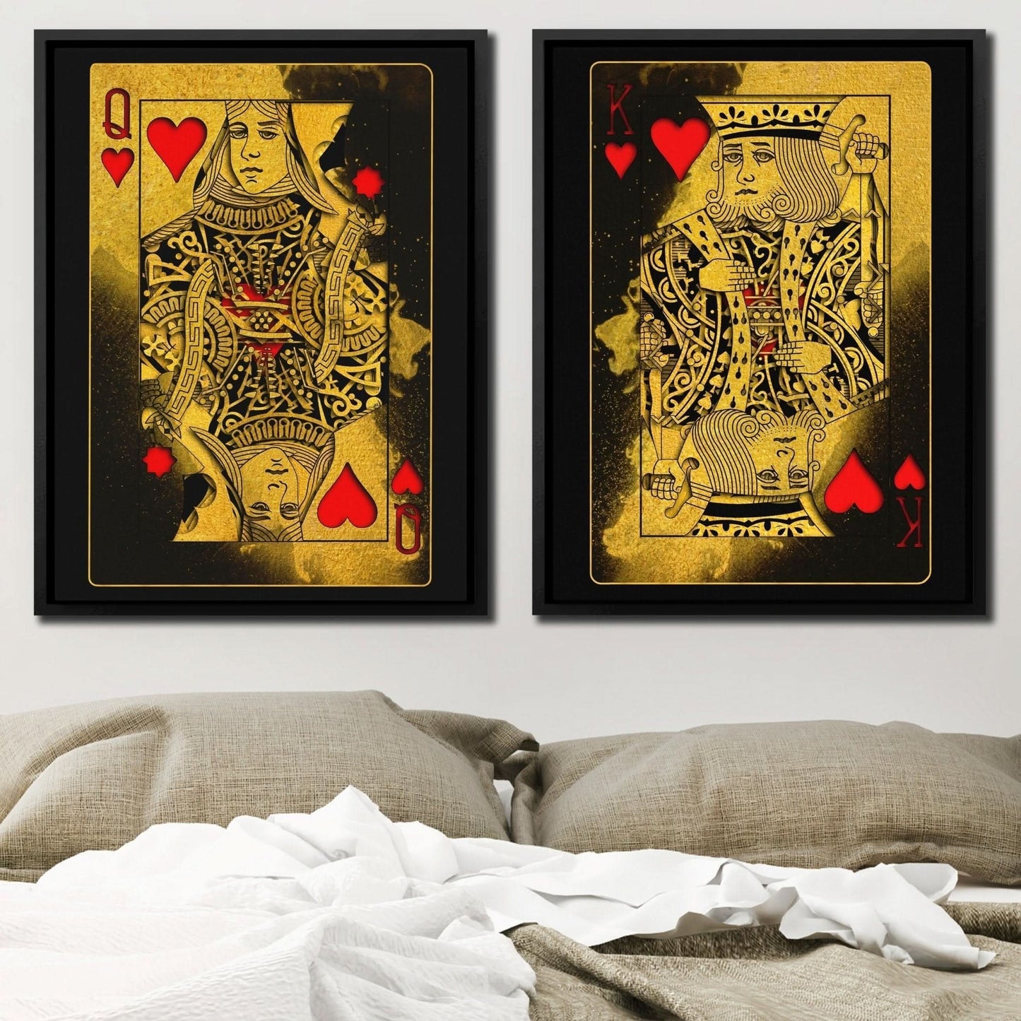Burning Royal Hearts Couple - Poker Card Canvas Print