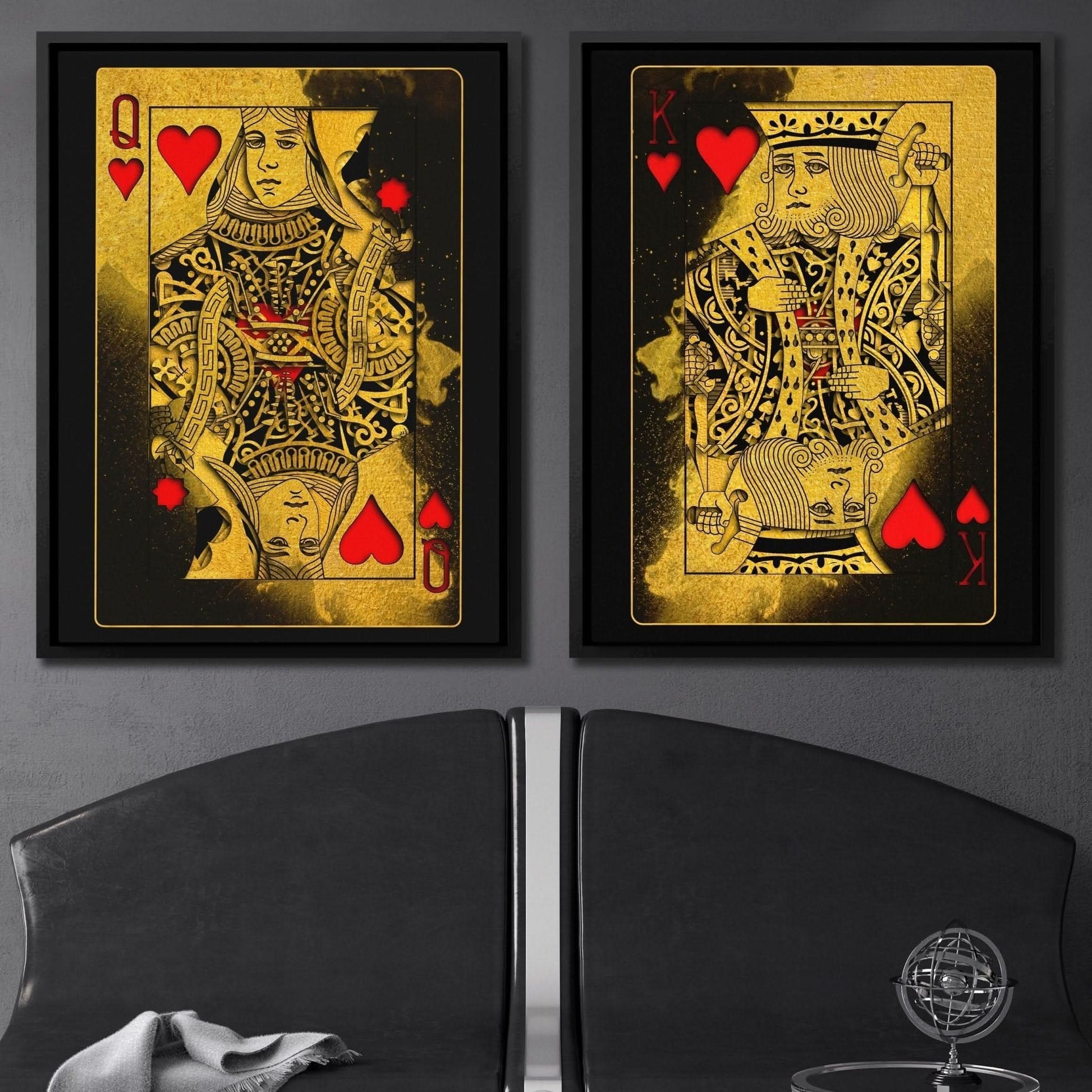 Burning Royal Hearts Couple - Wall Art in Black Frame