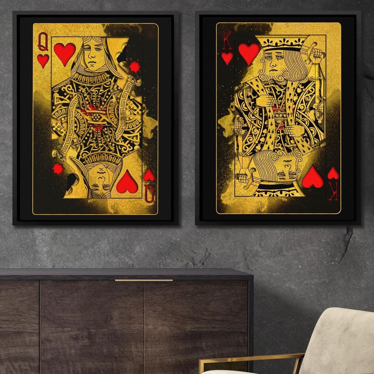 Burning Royal Hearts Couple - Canvas Wall Art