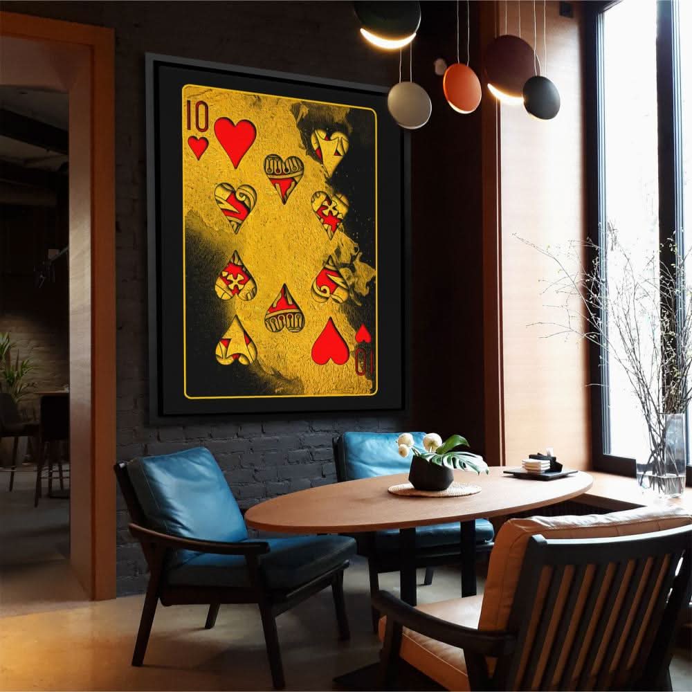 Burning Ten of Hearts - Black Poker Card Canvas Print