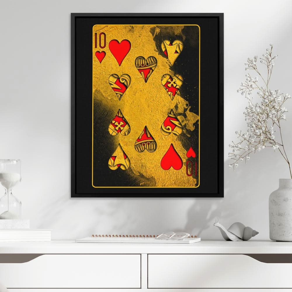 Burning Ten of Hearts - Wall Art in Black Frame