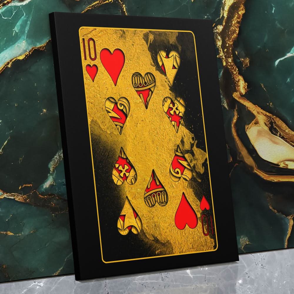 Burning Ten of Hearts - Black Wall Art for Game Room