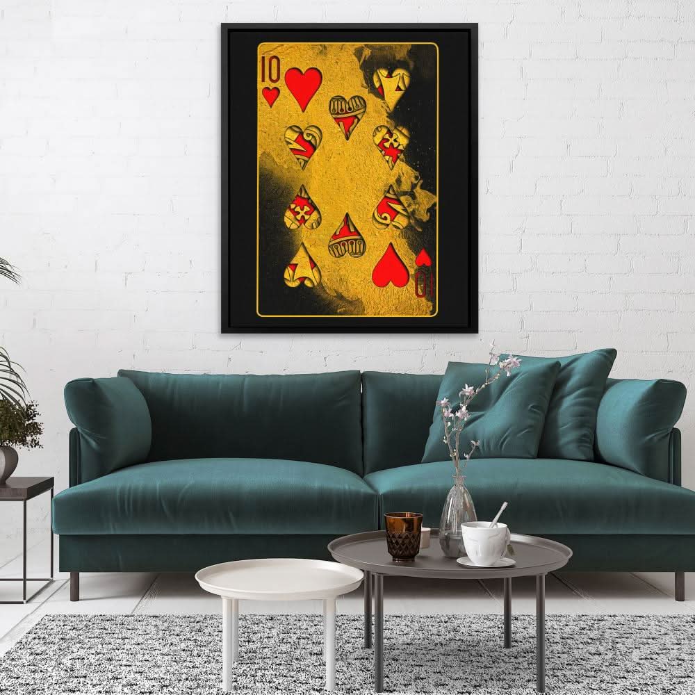 Burning Ten of Hearts - Black Canvas Wall Art