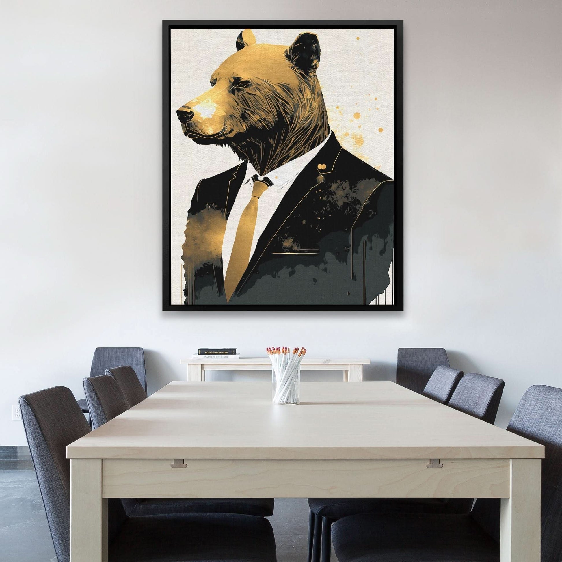 Business Bear - Brown Canvas Wall Art