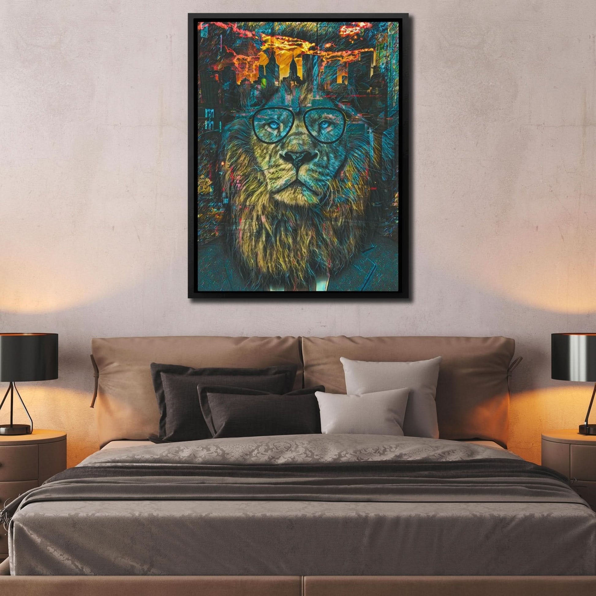 Business Lion - Bitcoin Wall Art in Black Frame