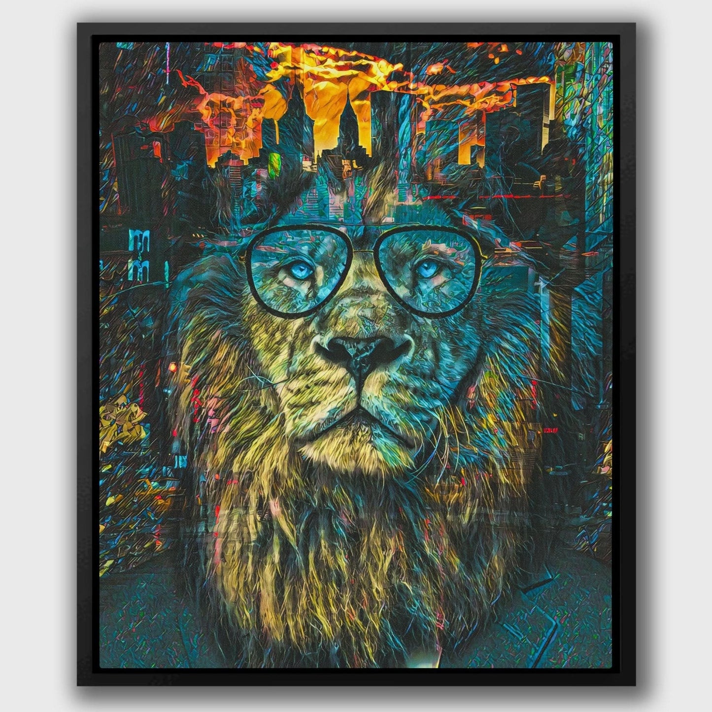 Business Lion - Blue Canvas Wall Art