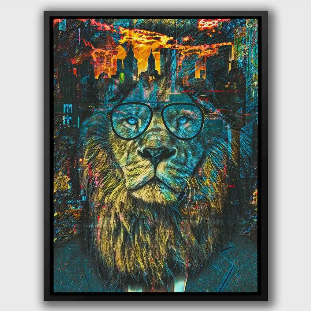Business Lion - Blue Bitcoin Canvas Print