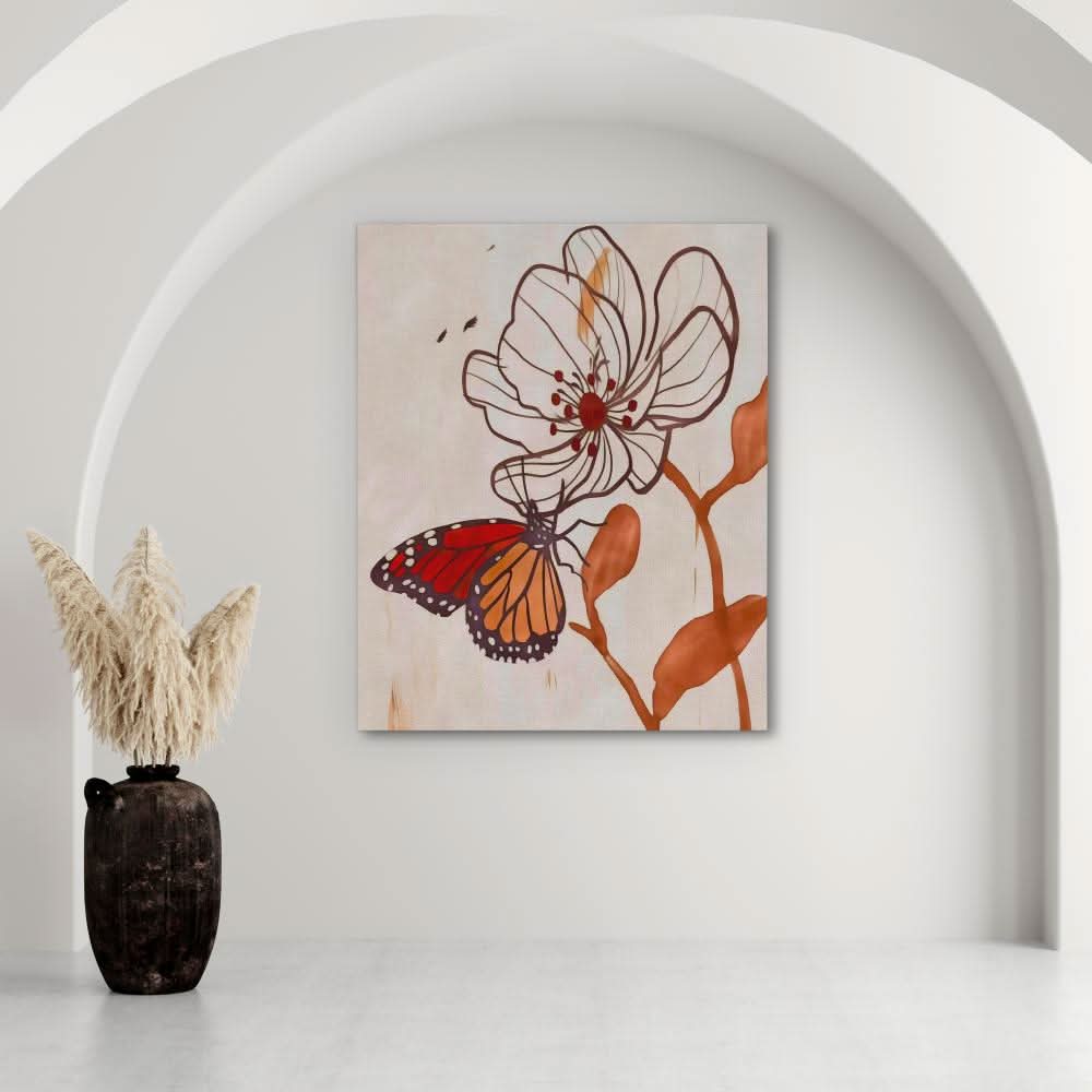 Butterfly Dreams - Beige Floral Canvas Print