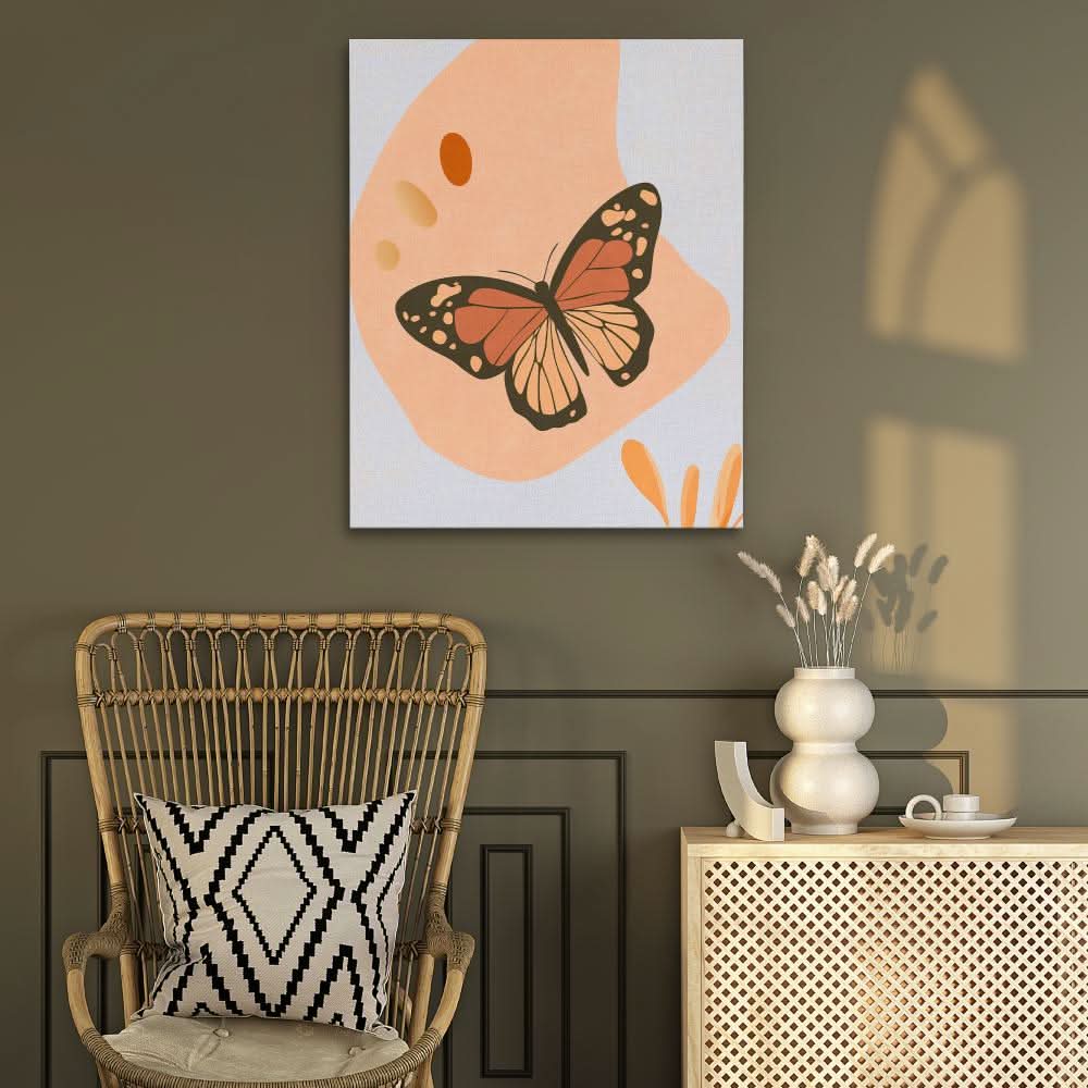 Butterfly in Soft Tones - Bohemian Wall Art in Black Frame
