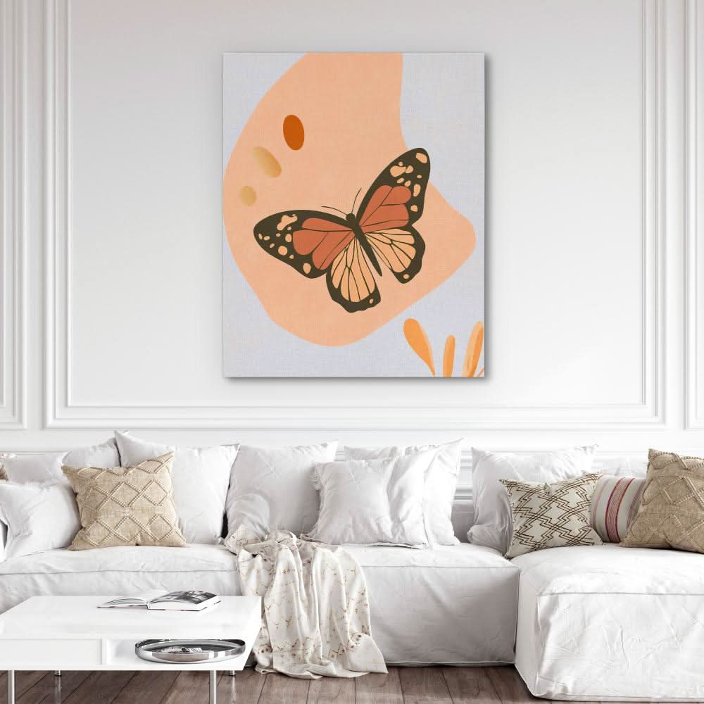 Butterfly in Soft Tones - Minimalist Orange Canvas Wall Art