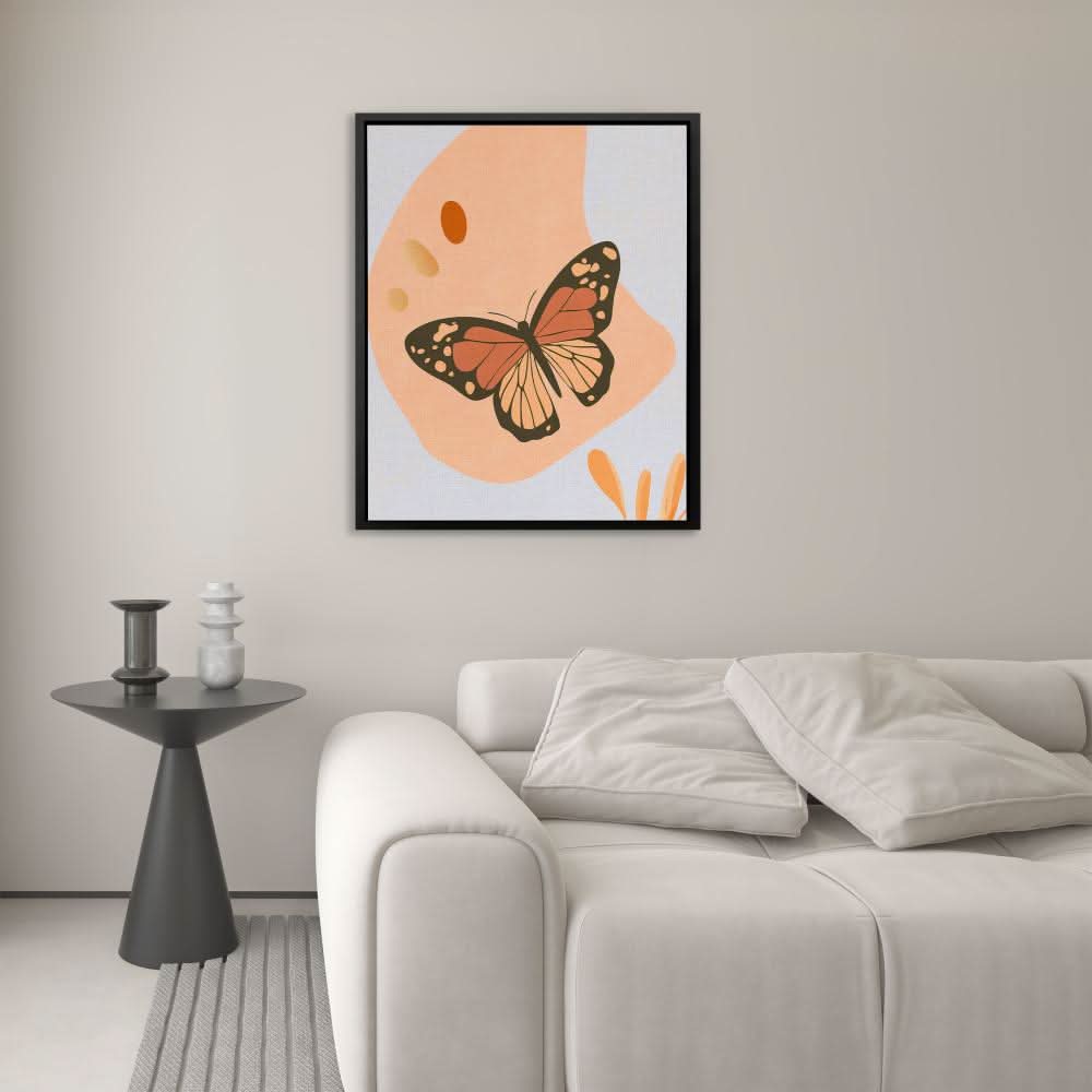 Butterfly in Soft Tones - Beige Wall Art for Living Room