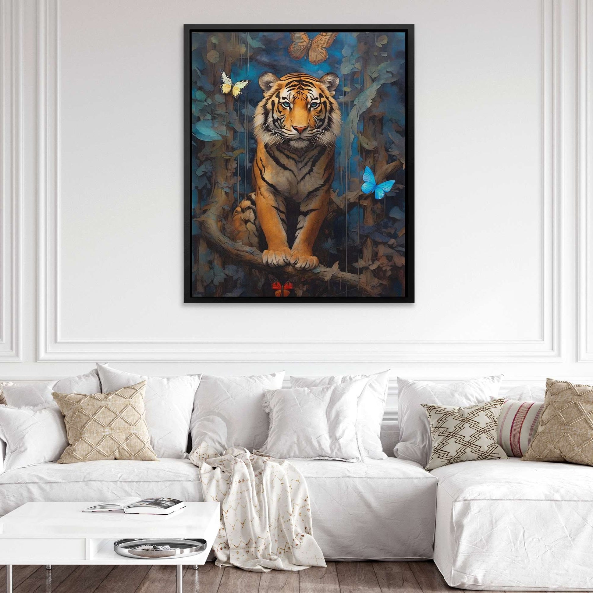 Butterfly Tiger - Tiger Wall Art in Black Frame