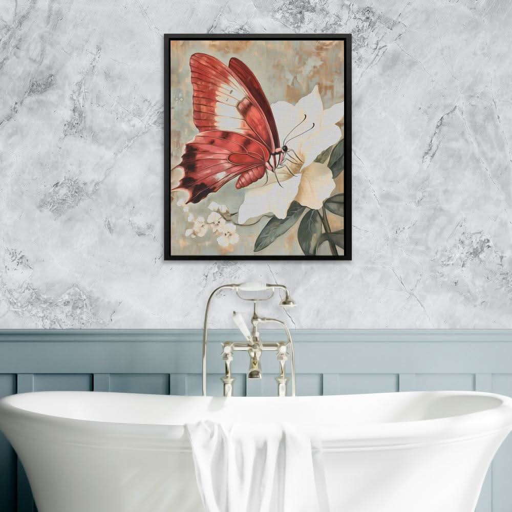 Butterfly’s Graceful Landing - Wall Art in Black Frame