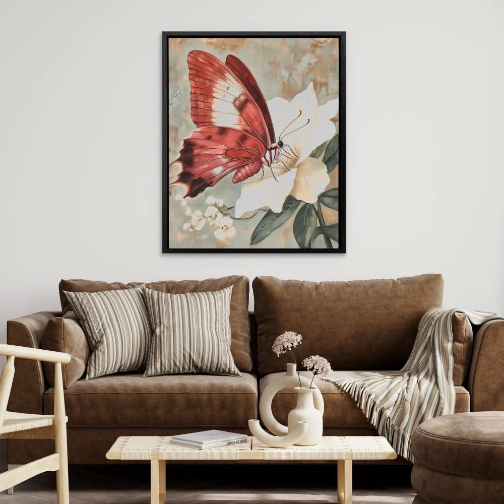 Butterfly’s Graceful Landing - Botanical Art for Bedroom