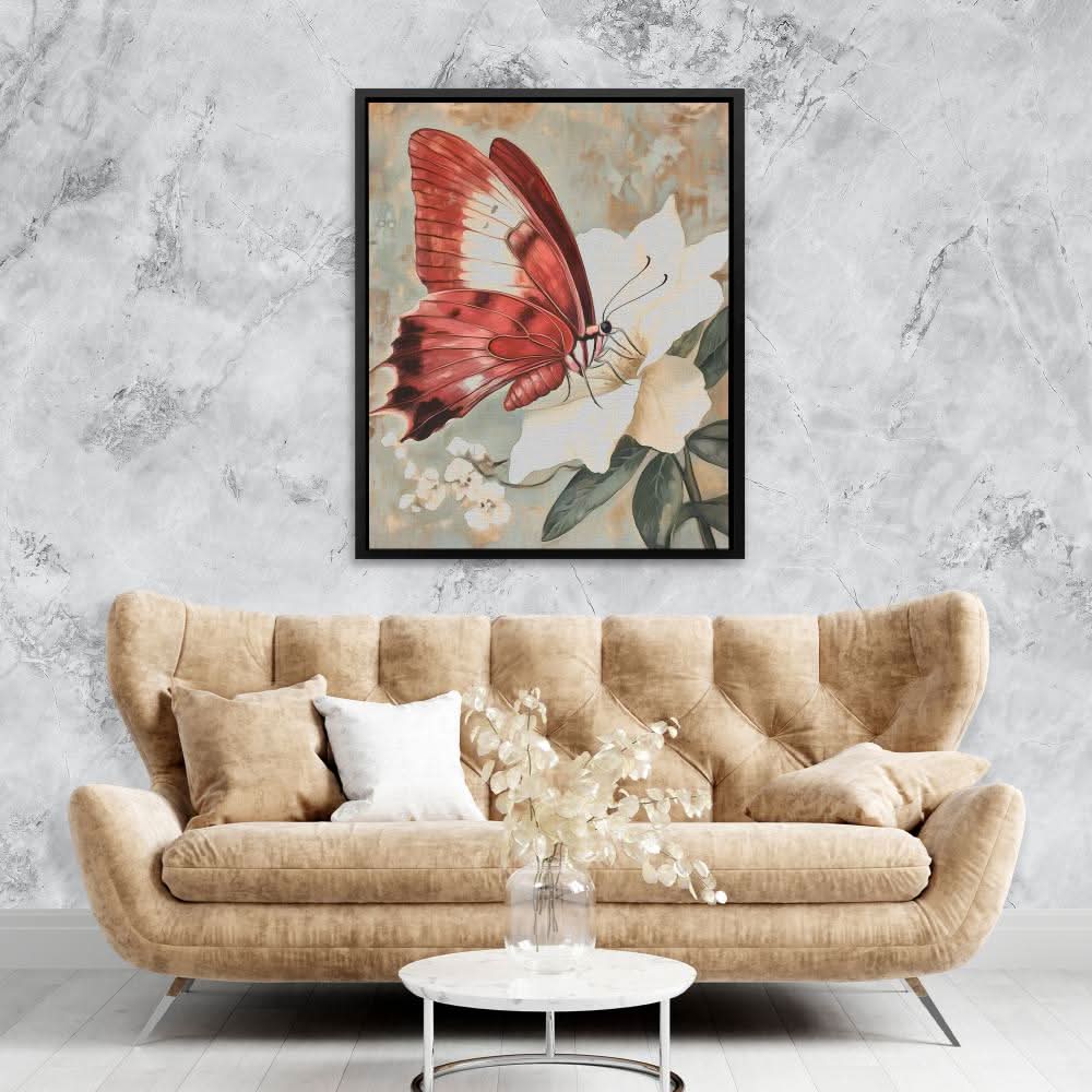 Butterfly’s Graceful Landing - Butterfly Wall Art in Black Frame