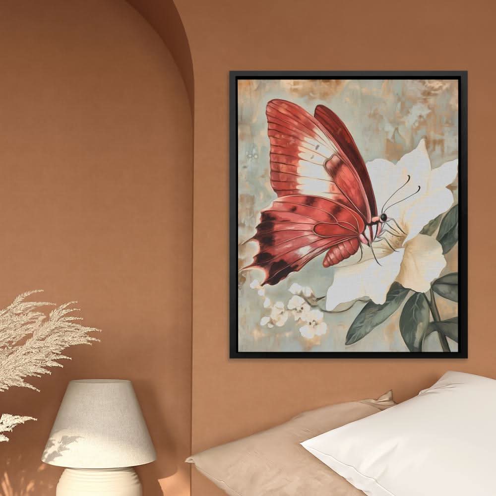 Butterfly’s Graceful Landing - Beige Butterfly Canvas Print