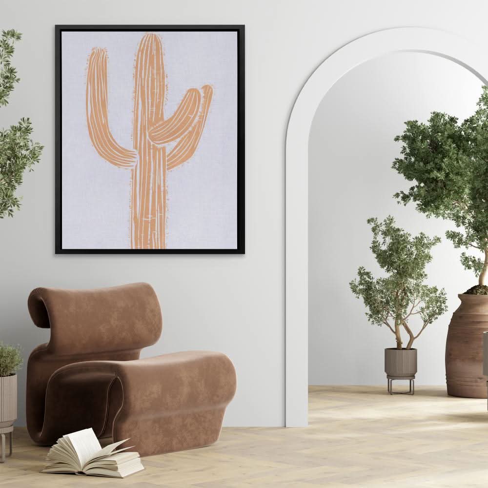 Cactus Beige - Bohemian Wall Art in Black Frame