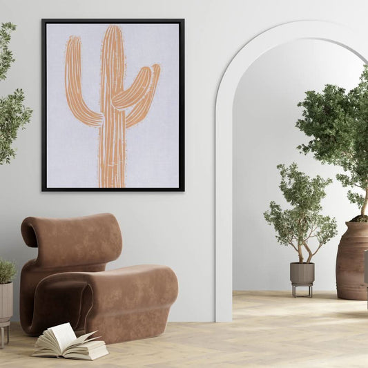 Cactus Beige - Bohemian Wall Art in Black Frame