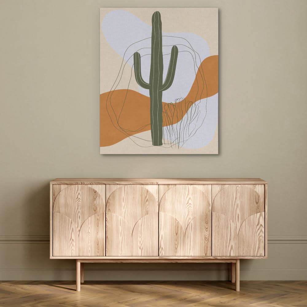 Cactus Desert Valley - Minimalist Wall Art in Black Frame