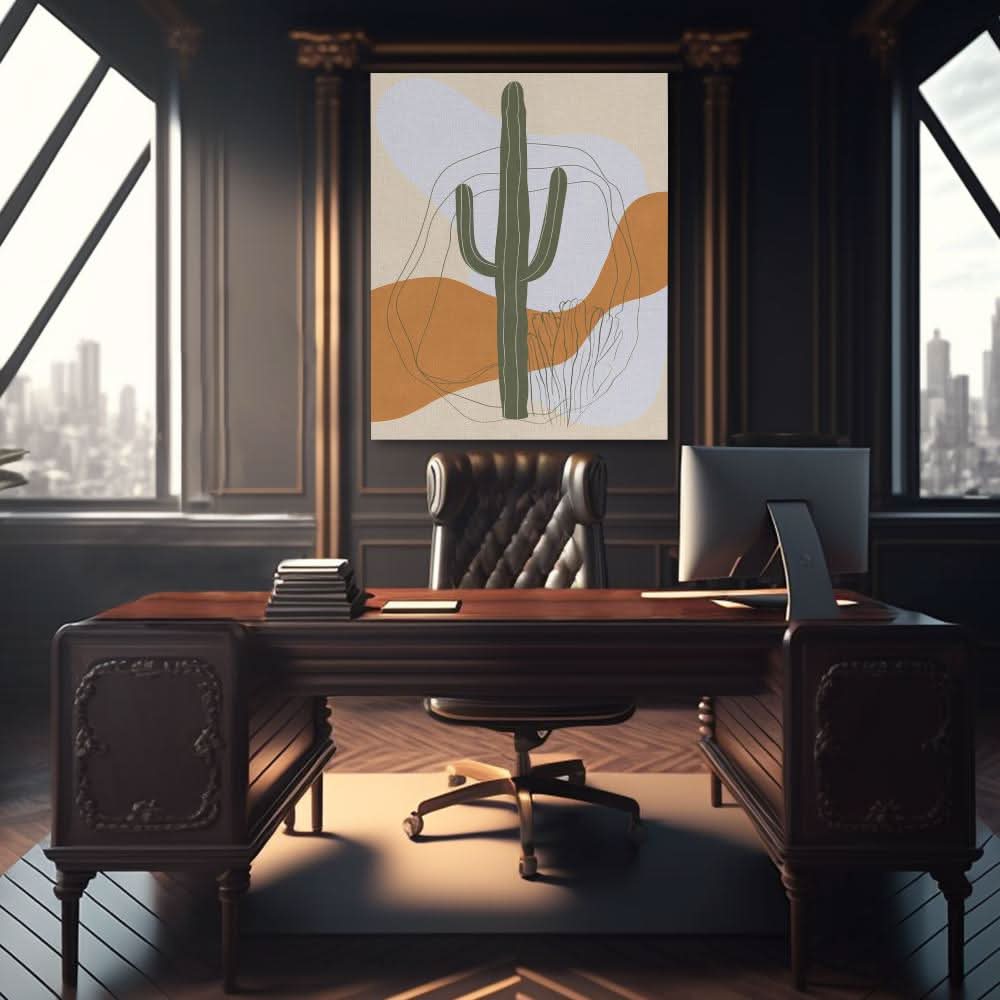 Cactus Desert Valley - Simple Brown Canvas Wall Art