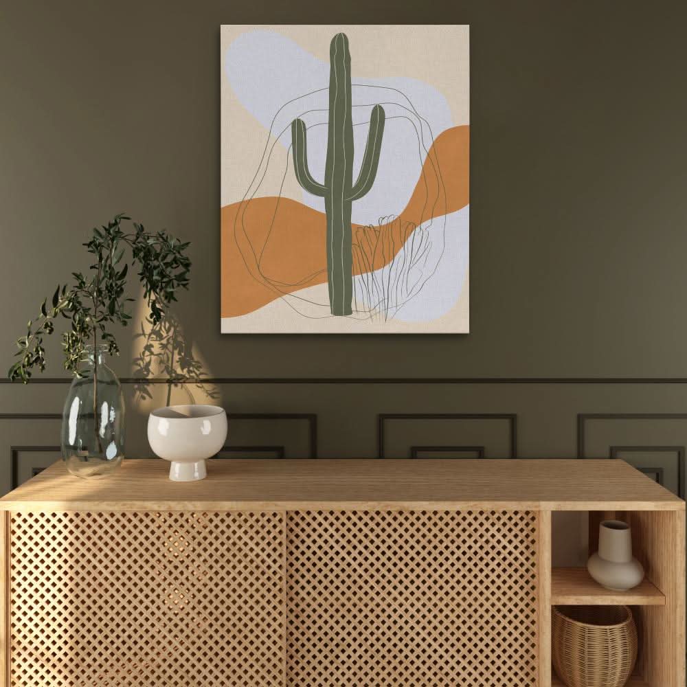 Cactus Desert Valley - Beige Wall Art for Hallway
