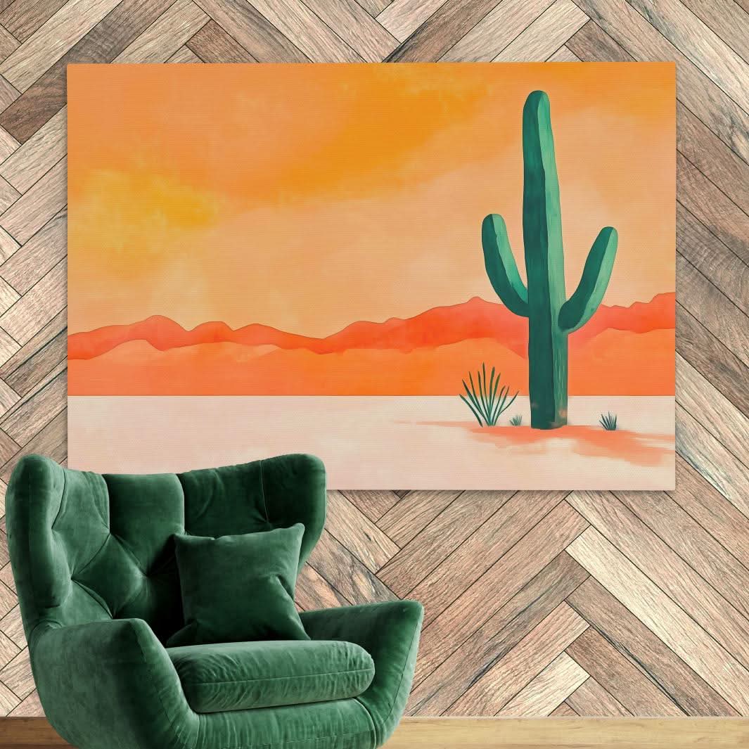 Cactus in the Desert - Desert Wall Art in Black Frame