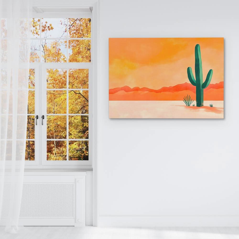Cactus in the Desert - Orange Canvas Wall Art