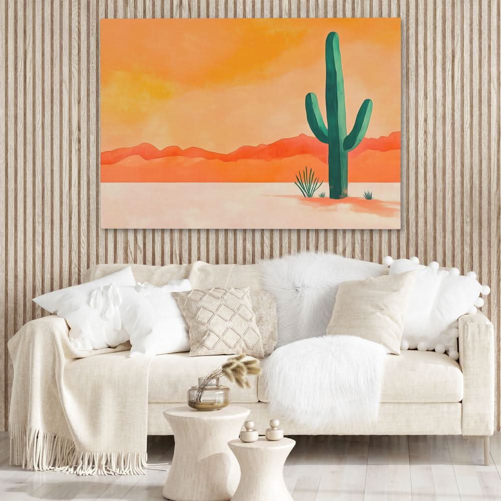 Cactus in the Desert - Orange Desert Canvas Print
