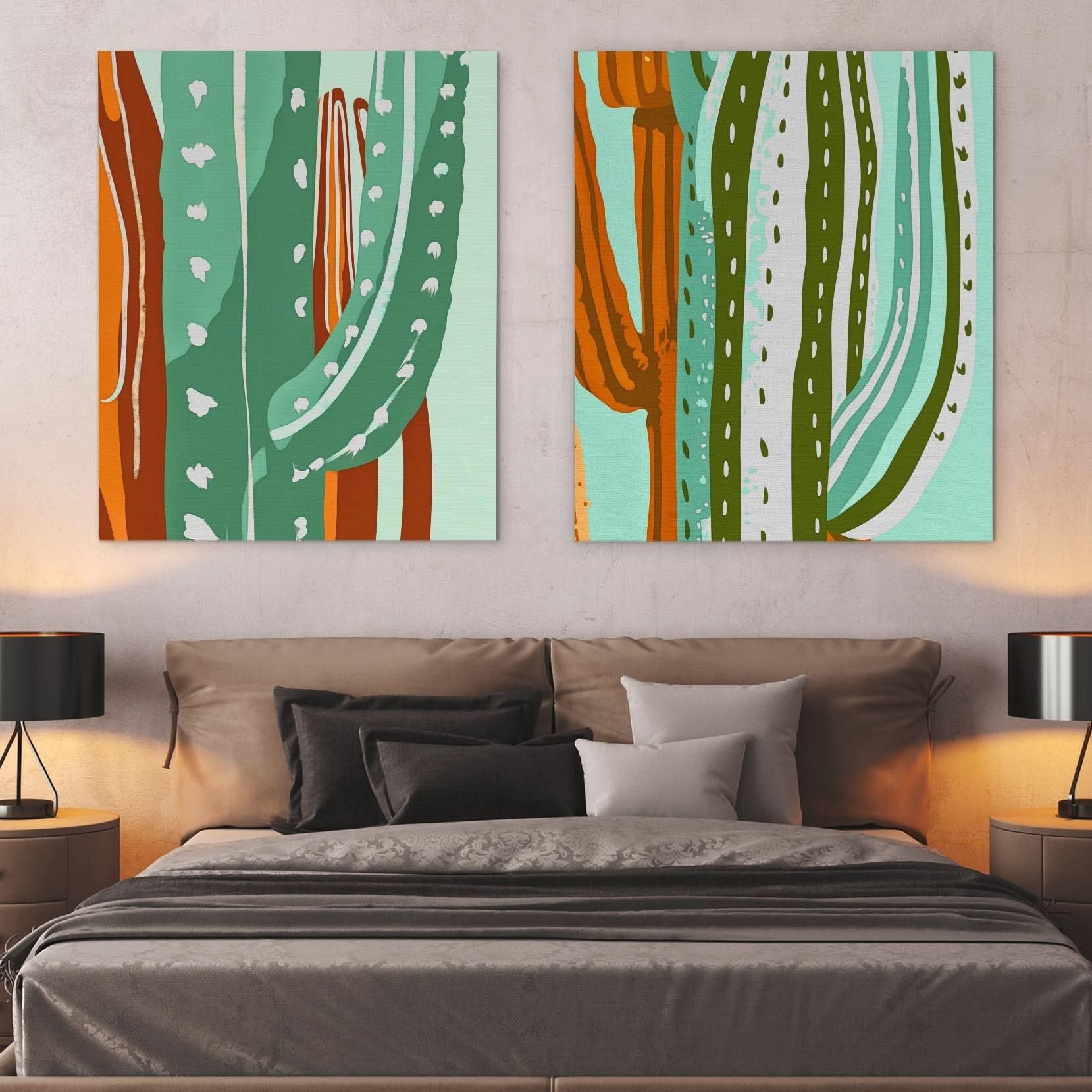 Cactus Oasis Duo - Cactus Art for Bedroom