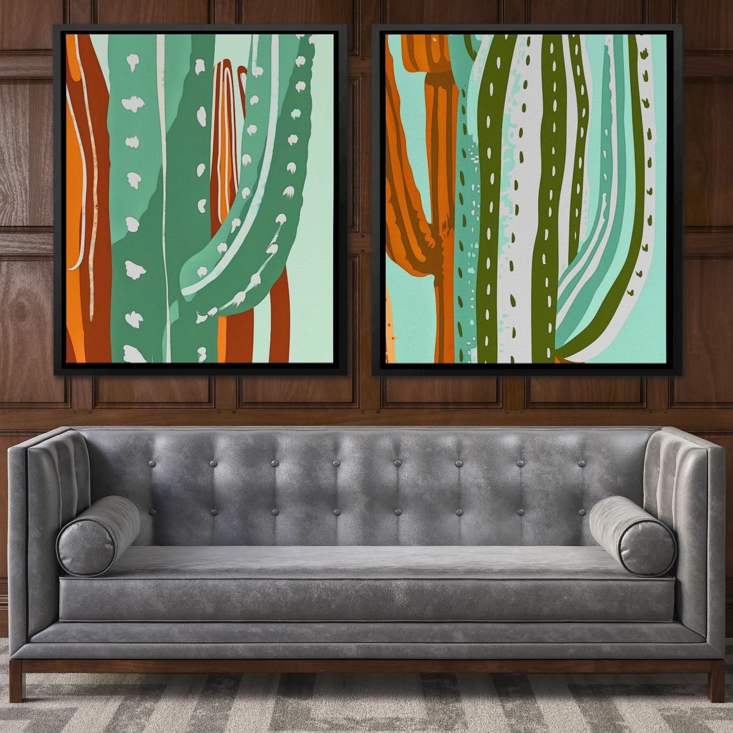 Cactus Oasis Duo - Country and Farm Wall Art in Black Frame