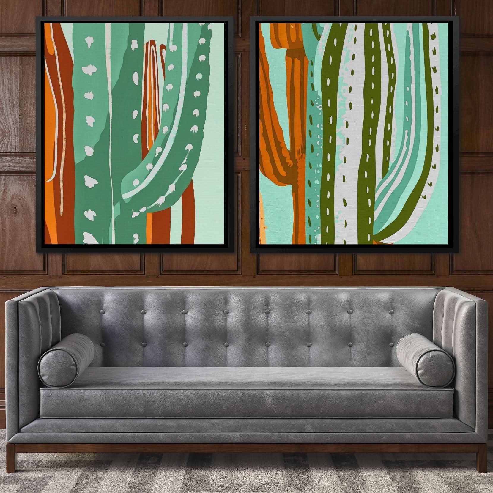 Cactus Oasis Duo - Country and Farm Wall Art in Black Frame