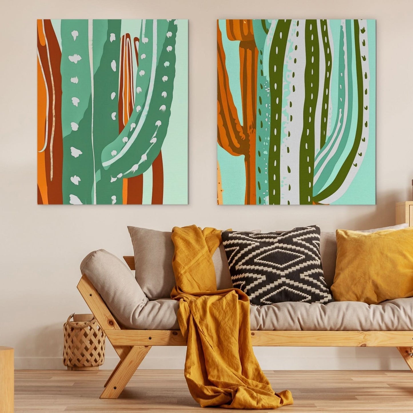 Cactus Oasis Duo - Earth Tones Country and Farm Canvas Print
