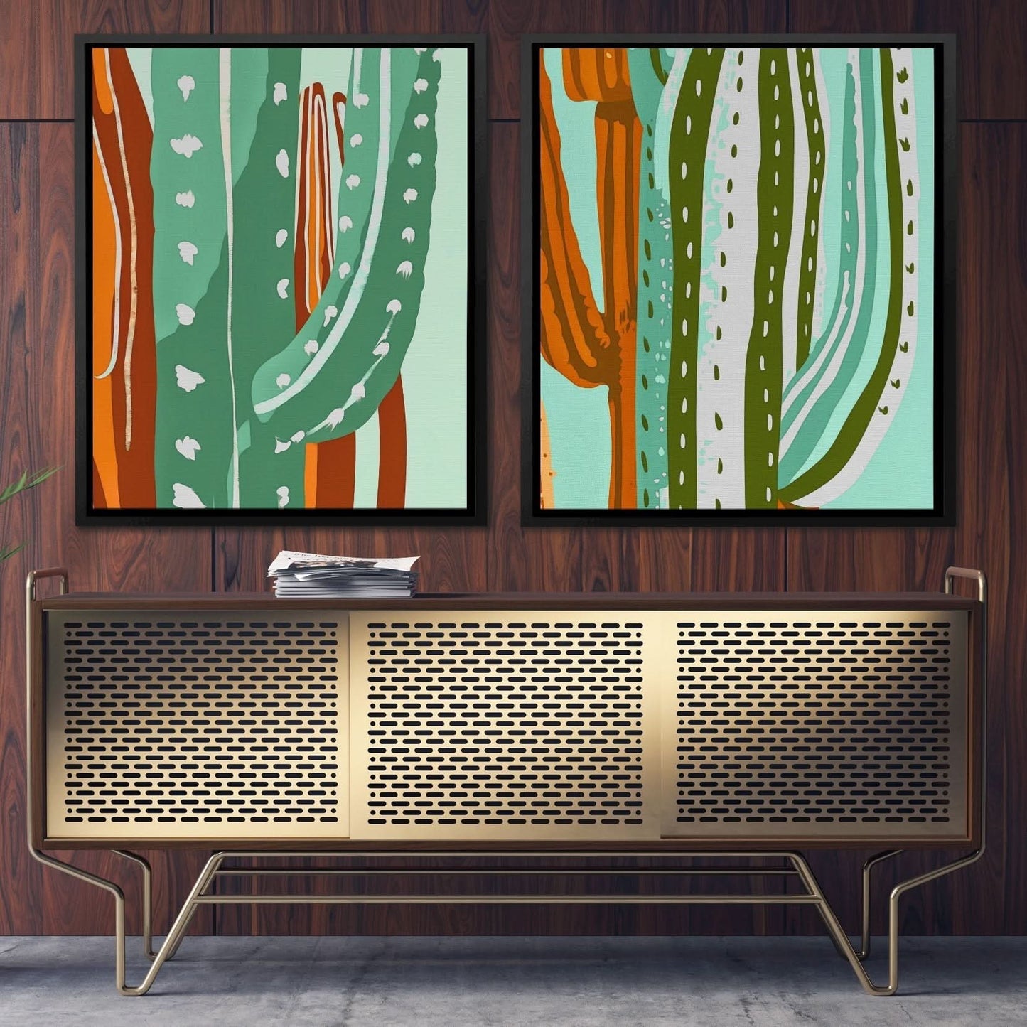 Cactus Oasis Duo - Earth Tones Wall Art for Hallway