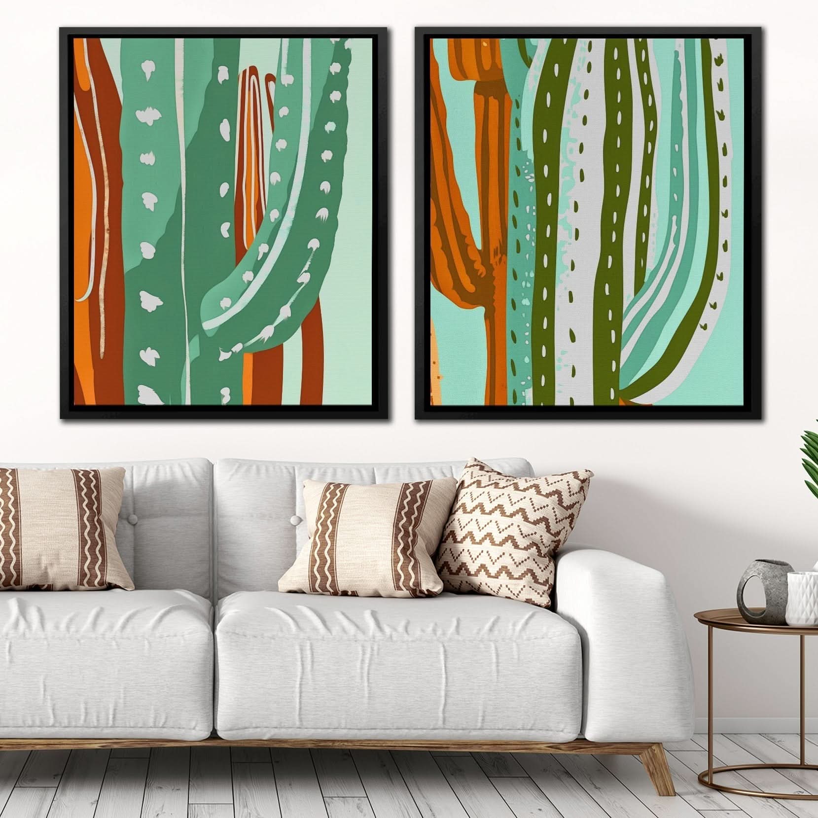 Cactus Oasis Duo - Large Abstract Canvas Print