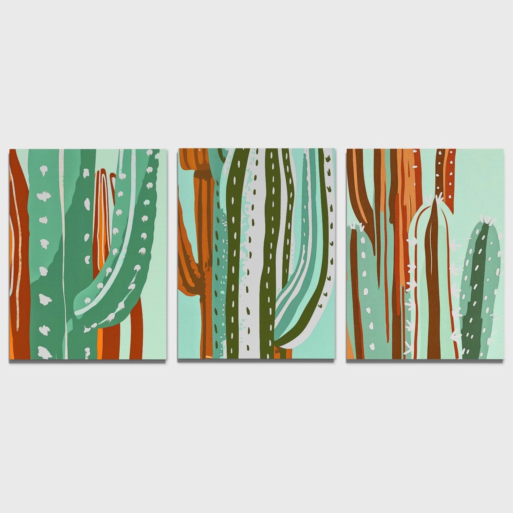 Cactus Oasis Trio - Botanical Canvas Wall Art