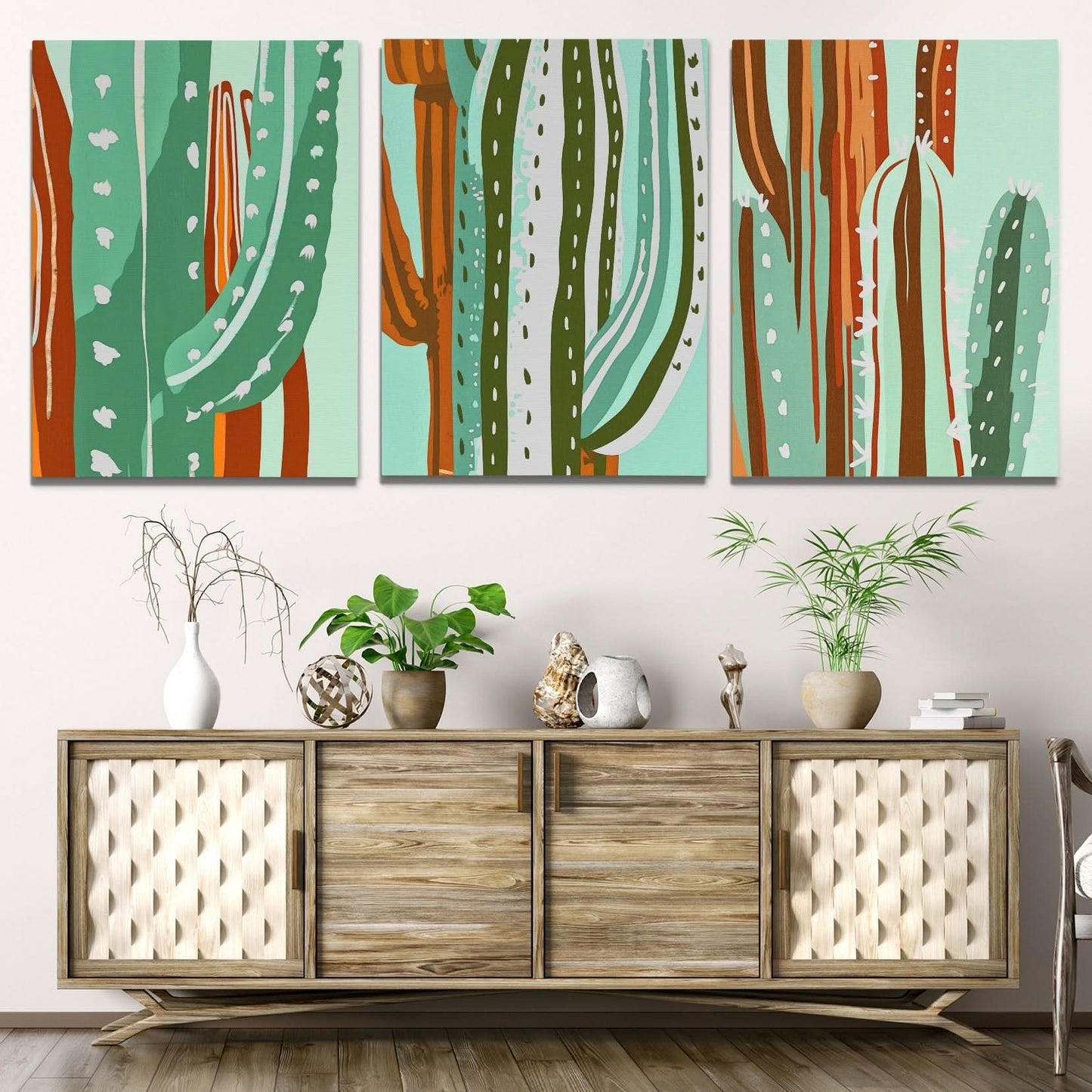Cactus Oasis Trio - Cactus Wall Art in Black Frame