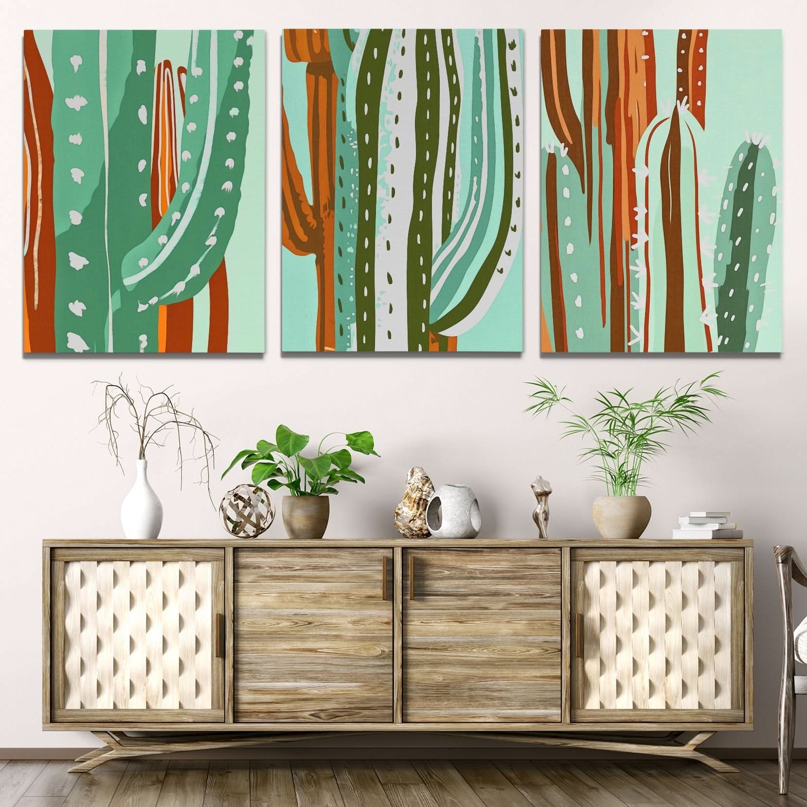 Cactus Oasis Trio - Cactus Wall Art in Black Frame