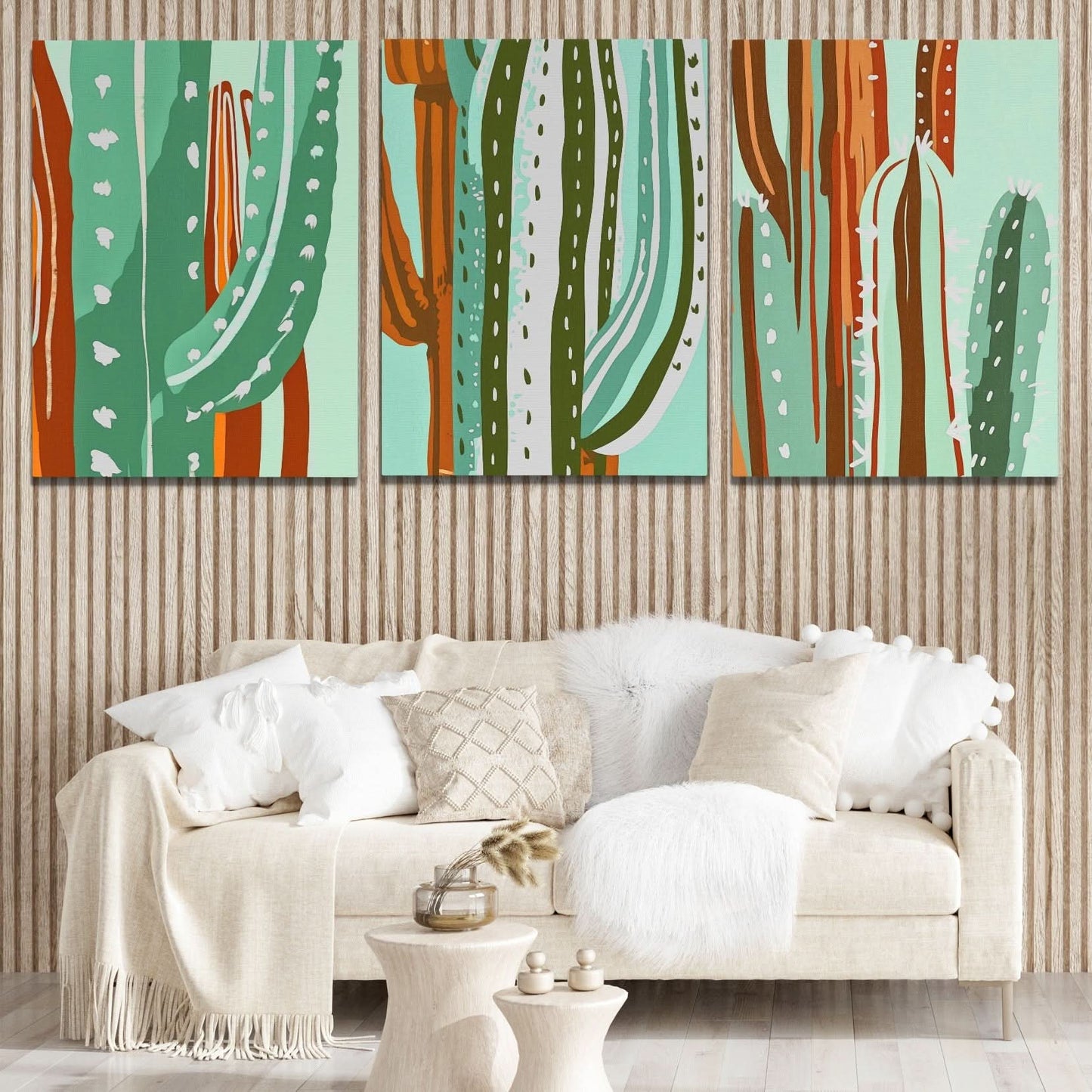 Cactus Oasis Trio - Earth Tones Cactus Canvas Print