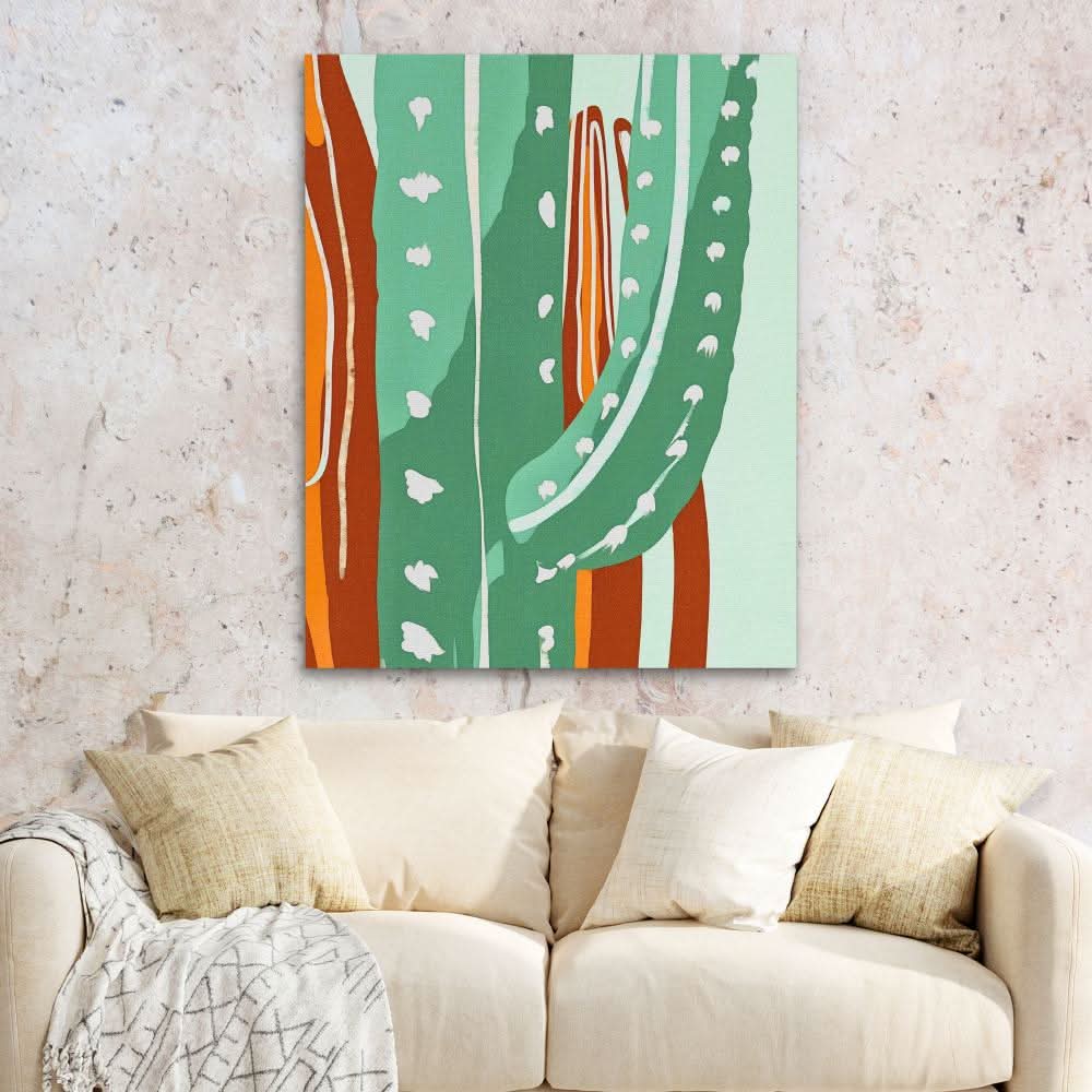 Cactus Spikes - Minimalist Green Canvas Wall Art